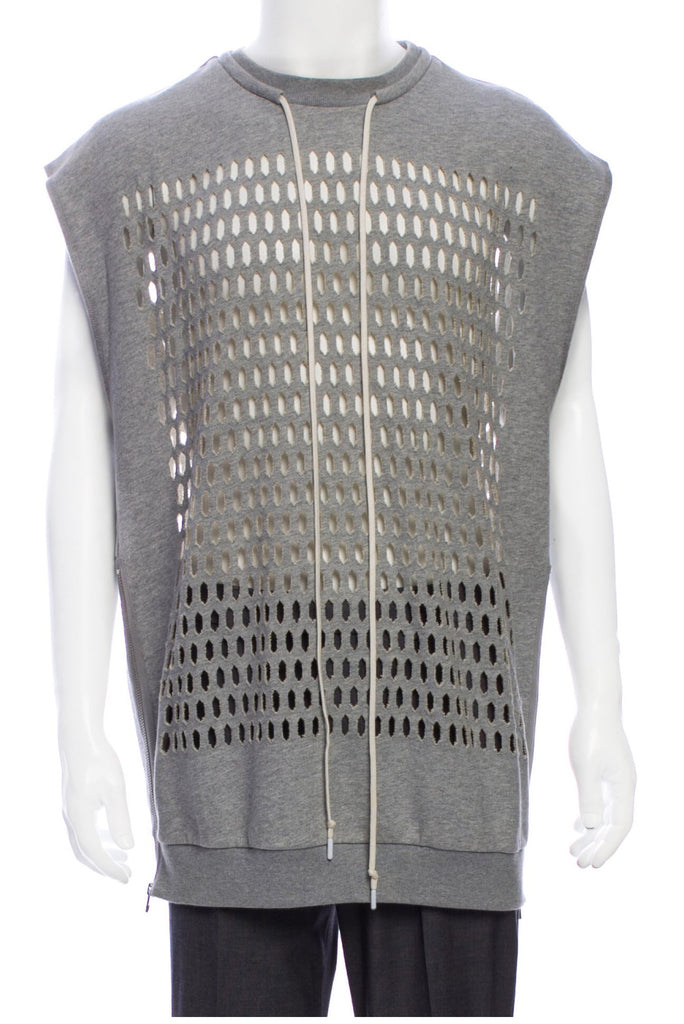 3.1 Phillip Lim Grey Mesh Fishnet Cut Out Sleeveless Sweater