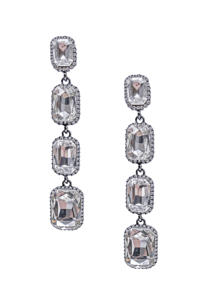 Vintage Silver Crystal Quadruple Dangling Earrings