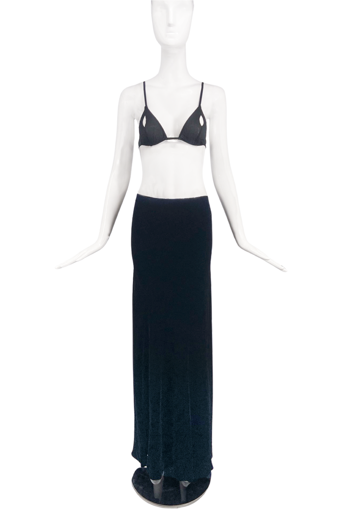 Ann Demeulemeester Black Velvet Waist Maxi Skirt & La Perla Chiffon Cut Out Bra