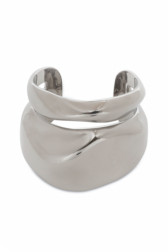 Alexander McQueen Silver Sterling Sculptural Double Cuff Bracelet Elsa Perretti Style Fall 2020 Runway