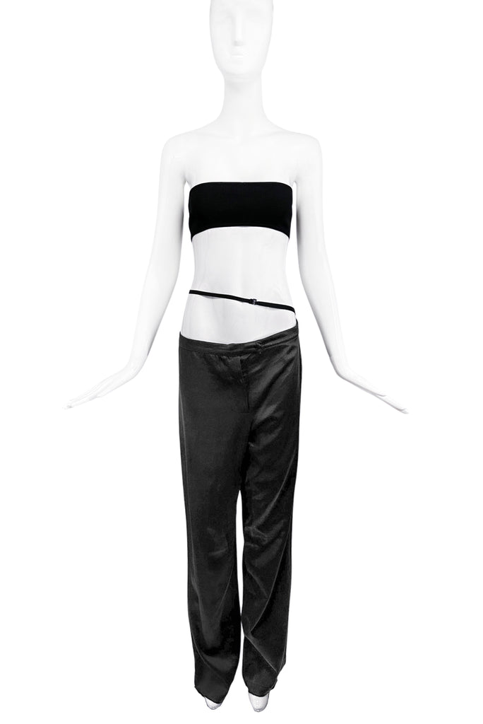 Ann Demeulemeester Black Satin Baggy Asymmetric Drop Tie Waist Pants Runway 1997 #