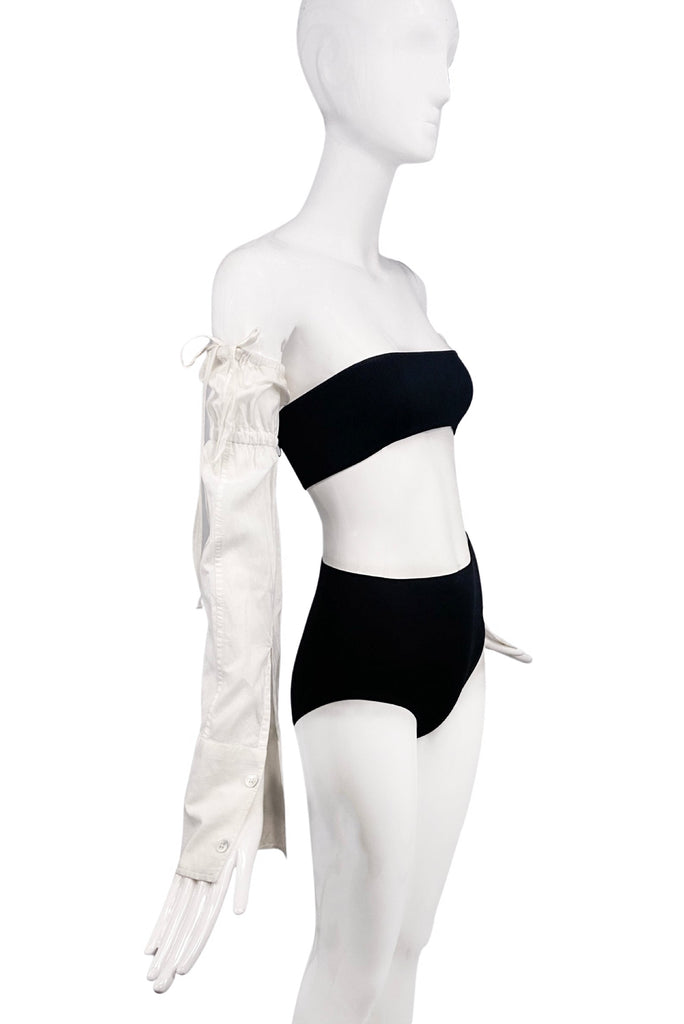 Ann Demeulemeester White Cotton Drawstring Arm Sleeve Gloves