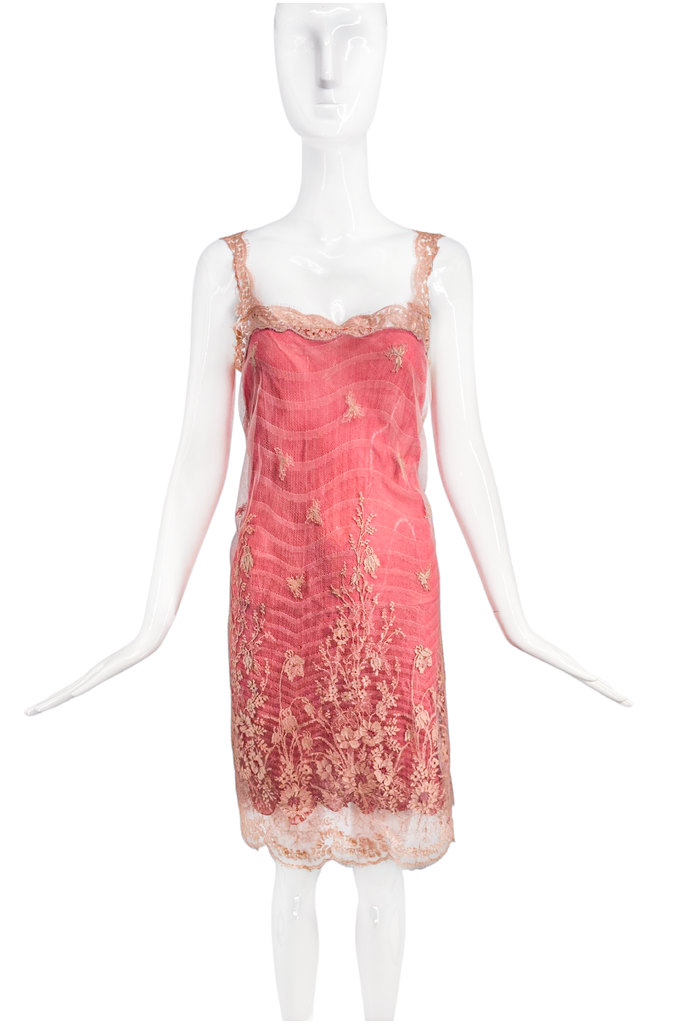 Anna Molinari Rose 1990's Slip dress with Nude Lace Overlay