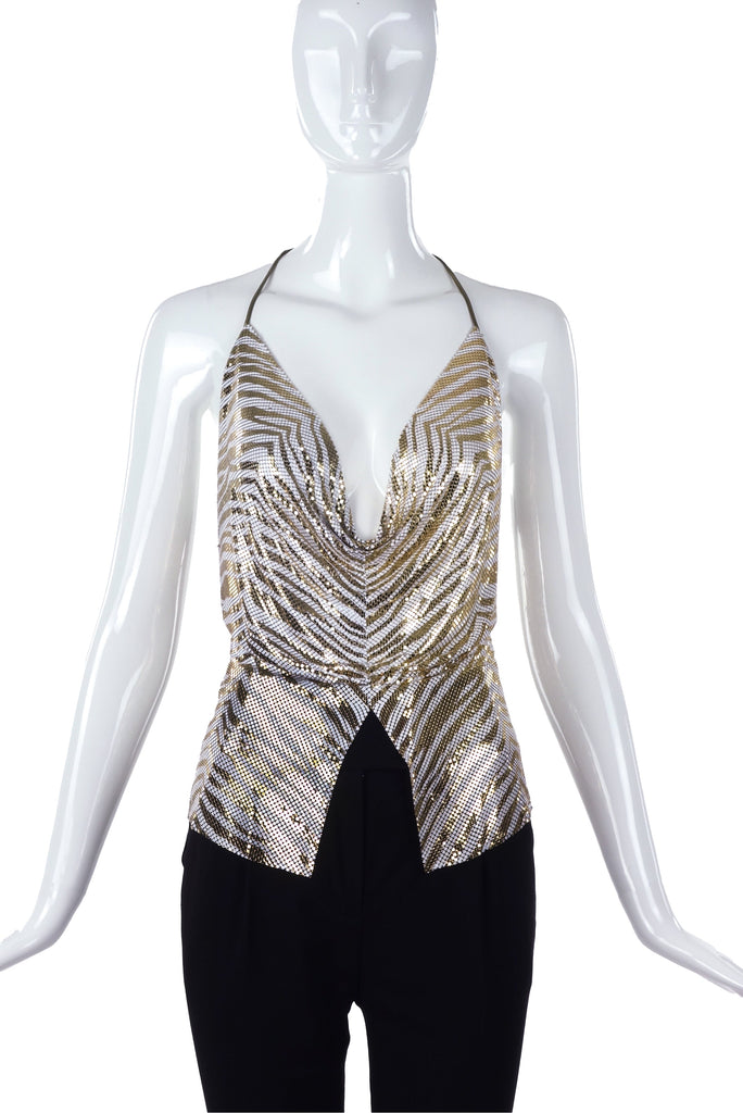 Anthony Ferrara Gold Chainmesh Zebra Print Halter Top