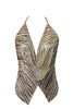Anthony Ferrara Gold Chainmesh Zebra Print Halter Top