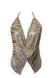 Anthony Ferrara Gold Chainmesh Zebra Print Halter Top