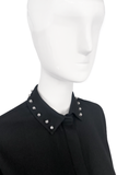 Anthony Vaccarello Black Button-Up Shirt Blouse with Silver Stud Collar