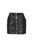 Anthony Vaccarello Black Leather Miniskirt with Silver Leopard Print Hardware FW2014