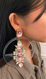 Armani Lucite Oversized Cut Out Hoop Pink Crystal Earrings