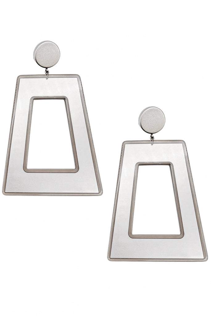 Armani Silver Metallic Matte Oversize "Mod" Trapezoid Earrings