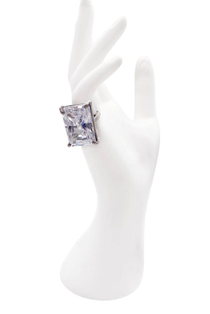 Armen Ra Silver Crystal Smaller Emerald Cut Cocktail Ring