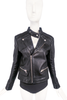 Balenciaga Black Leather Moto Biker Jacket with Neck Strap Detail