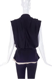 Balenciaga Black Oversize Draped Neckline Blouse with White Camisole