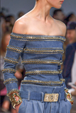 Balmain Blue Denim Gold Chain Corset Off The Shoulder Top Spring Summer 2014 Runway