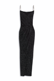 Balmain Black Crystal Polka Dot Drape High Slit Chain Strap Gown