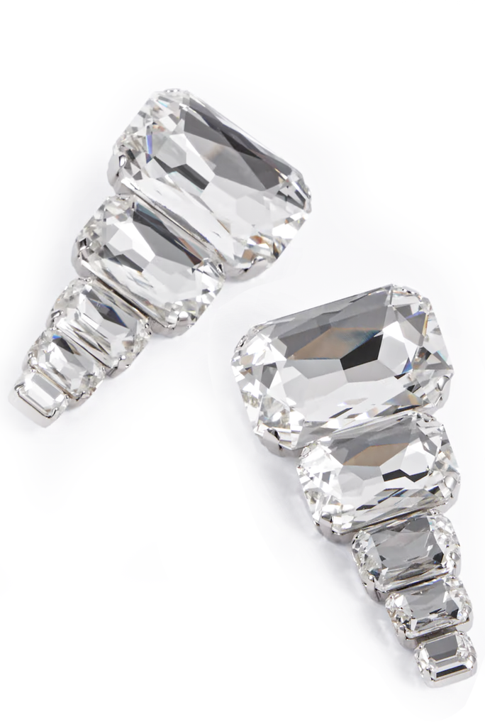 Balmain Silver Crystal Square Cascading Earrings