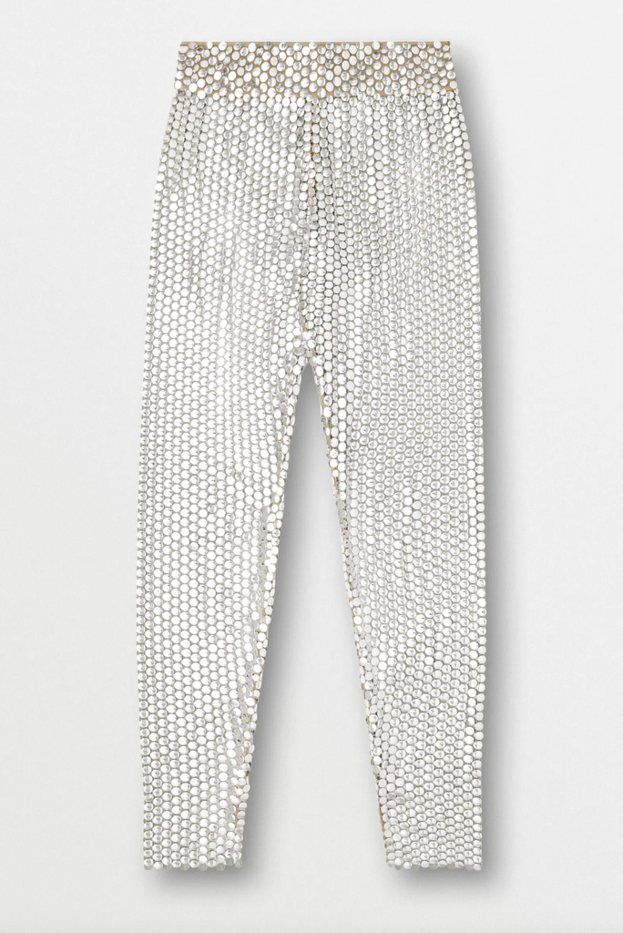 Burberry Silver Metallic Sequin Paillette Nude Stretch Leggings