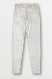 Burberry Silver Metallic Sequin Paillette Nude Stretch Leggings