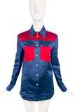 Calvin Klein by Raf Simmons Red Blue Satin Western Shirt Runway Spring 2018