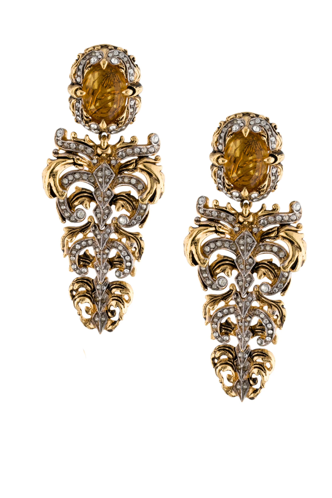 Roberto Cavalli Gold Amber Tiger Eye Grape Earrings