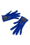 Chanel Blue Leather and Jersey Embellished Gloves