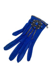 Chanel Blue Leather and Jersey Embellished Gloves