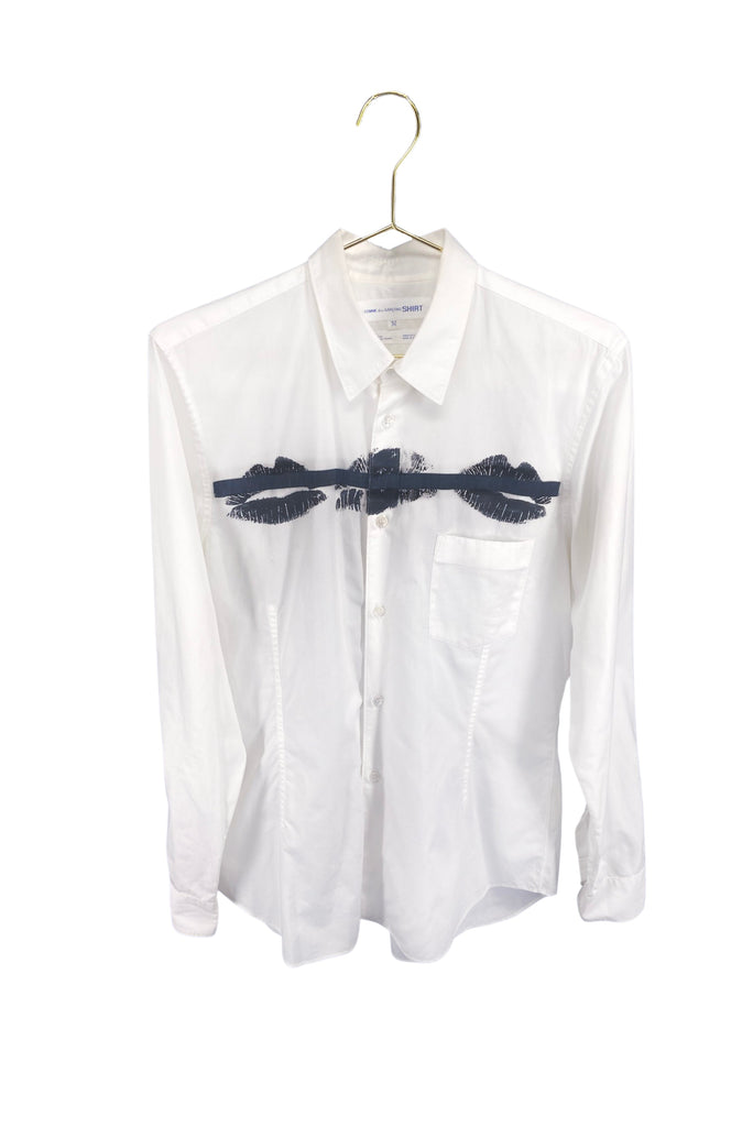 Comme des Garçons White Button-Up Shirt with Black Lipstick Print