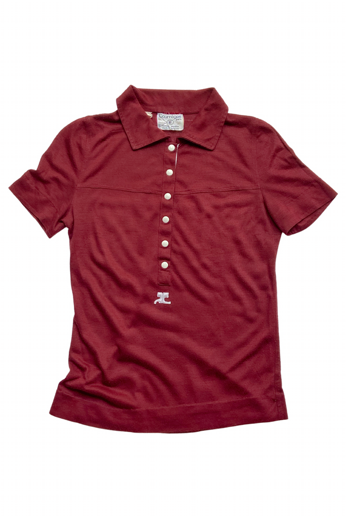 Courrèges Red Vintage Polo Shirt White Logo & Buttons