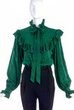 Saint Laurent Emerald Paisley Print Ruffle and Bow Blouse