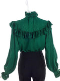 Saint Laurent Emerald Paisley Print Ruffle and Bow Blouse