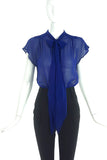 Marc Jacobs Cobalt Sheer Button-Up Blouse with Bow Neck Tie
