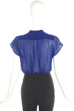 Marc Jacobs Cobalt Sheer Button-Up Blouse with Bow Neck Tie