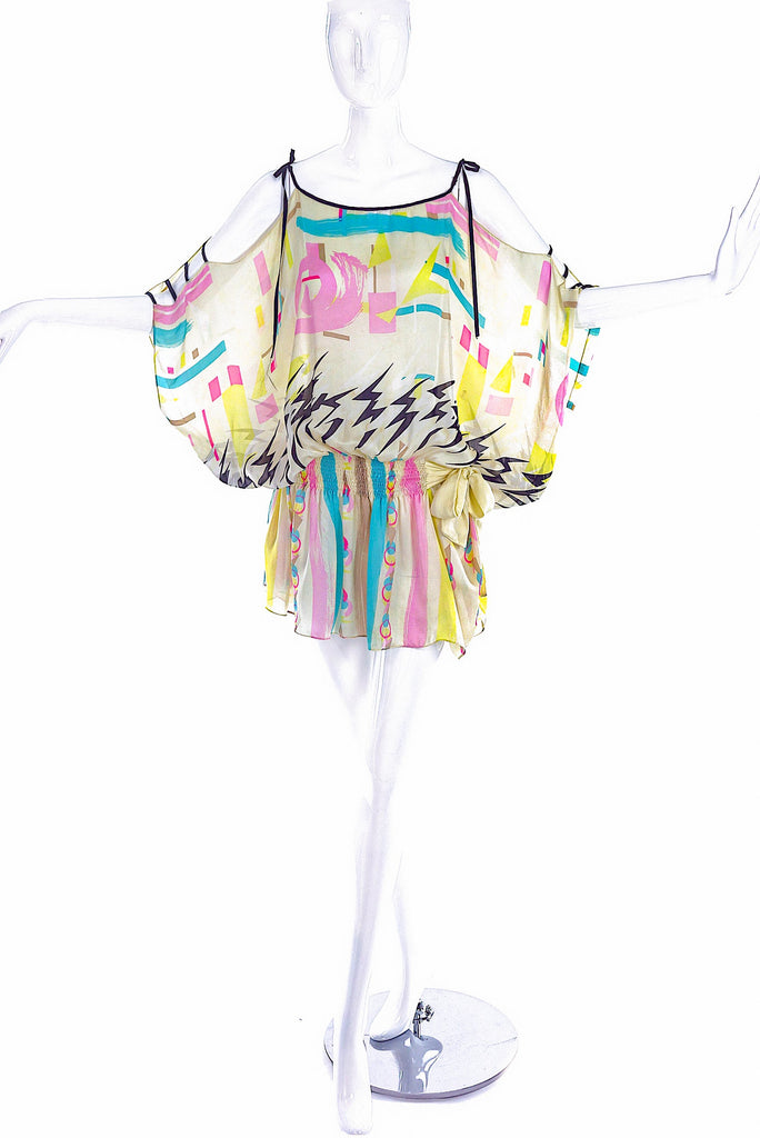 Sue Stemp Neon Multi Color Watercolor Print Chiffon Tunic Dress