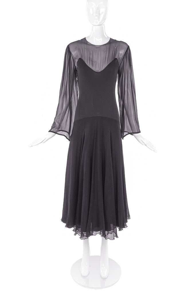 Vicky Tiel Black Chiffon Caftan Sleeve "Elizabeth Taylor" Evening Dress with Rhinestones - BOUTIQUE PURCHASE PRICE