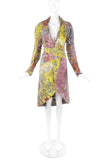 As Four Multi Color Pink Yellow Floral Lace Dress Coat with Kimono Belt