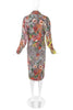 As Four Multi Color Pink Yellow Floral Lace Dress Coat with Kimono Belt