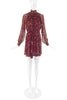 Loris Azzaro Burgundy Chiffon Mini Dress with Gold Lurex Dots and matching Tassel Belt - BOUTIQUE PURCHASE PRICE