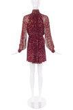 Loris Azzaro Burgundy Chiffon Mini Dress with Gold Lurex Dots and matching Tassel Belt - BOUTIQUE PURCHASE PRICE