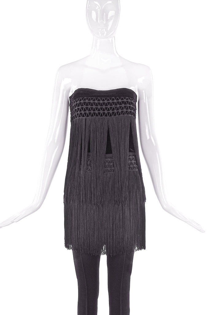 Valentino Night Black Velvet with Fringe Strapless Pant Set