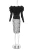 Dolce & Gabbana Puff Sleeve Cardigan and Snow Leopard Animal Print Pencil Skirt