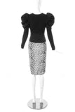 Dolce & Gabbana Puff Sleeve Cardigan and Snow Leopard Animal Print Pencil Skirt