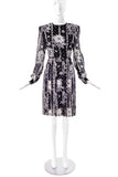 André Laug Black and White Chiffon Floral Print Day Dress