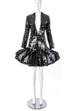 Oleg Cassini Black Silk and Sequin Suit Blazer and Louis Feraud Flouncy Sequin Chiffon Skirt