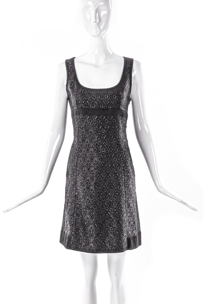 Miu Miu Black Shine Brocade Mini Shift Dress - BOUTIQUE PURCHASE PRICE