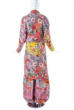 As Four Multi Color Pink Yellow Floral Lace Dress Coat with Kimono Belt