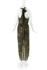 Krizia Green Camouflage Silk Print Halter Wrap Dress
