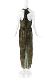 Krizia Green Camouflage Silk Print Halter Wrap Dress