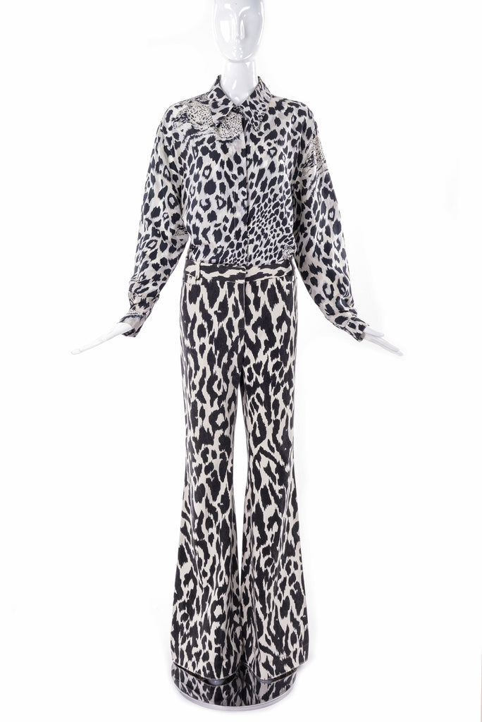 Céline Black and Ivory Abstract Animal Print Wide Leg Trouser