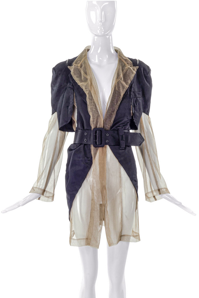 Comme des Garçons Black Satin Decortique Blazer with Tan Tulle Under-Jacket SS2007 - BOUTIQUE PURCHASE PRICE