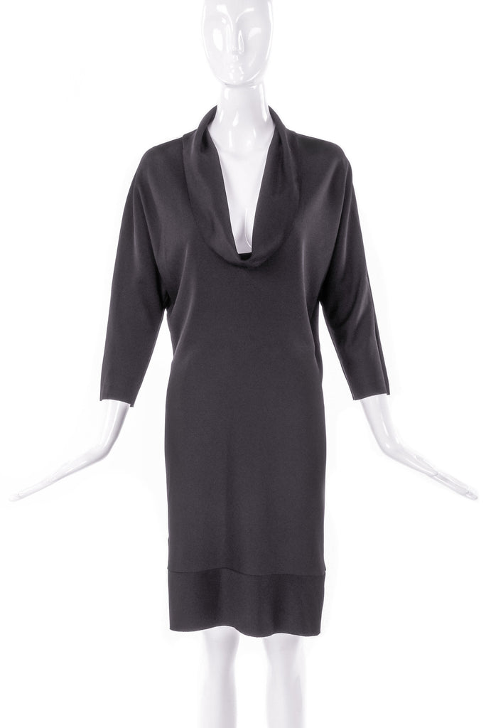 Balenciaga by Nicolas Ghesquiere Black Neoprene Scuba Collection Cowl Neck Shift Dress - BOUTIQUE PURCHASE PRICE